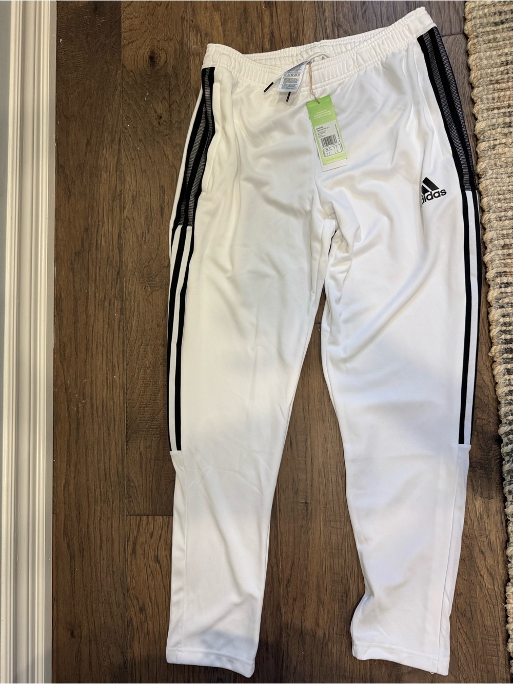 adidas White Joggers with Black Side Stripes - Kids